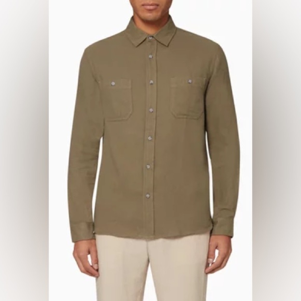 Onia Men’s Liam Cotton Green Button Front Casual Work Shirt Size Large